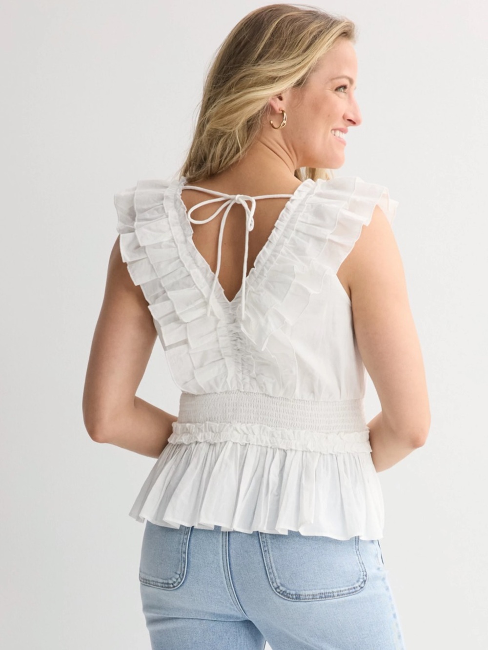 White Cotton Ruffle Top - Picture 2 of 7